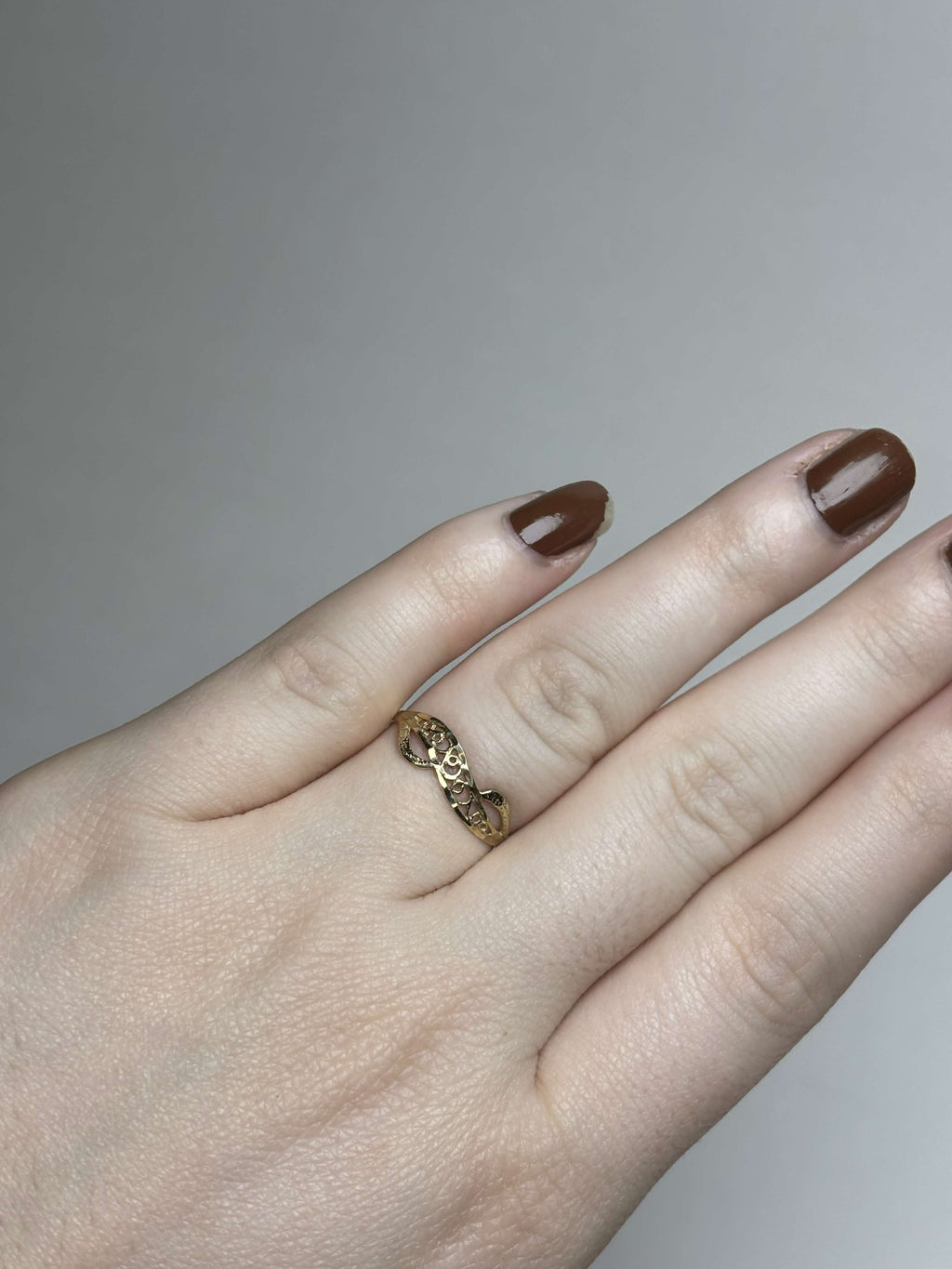 Yellow Gold Filigree Wave Ring on hand