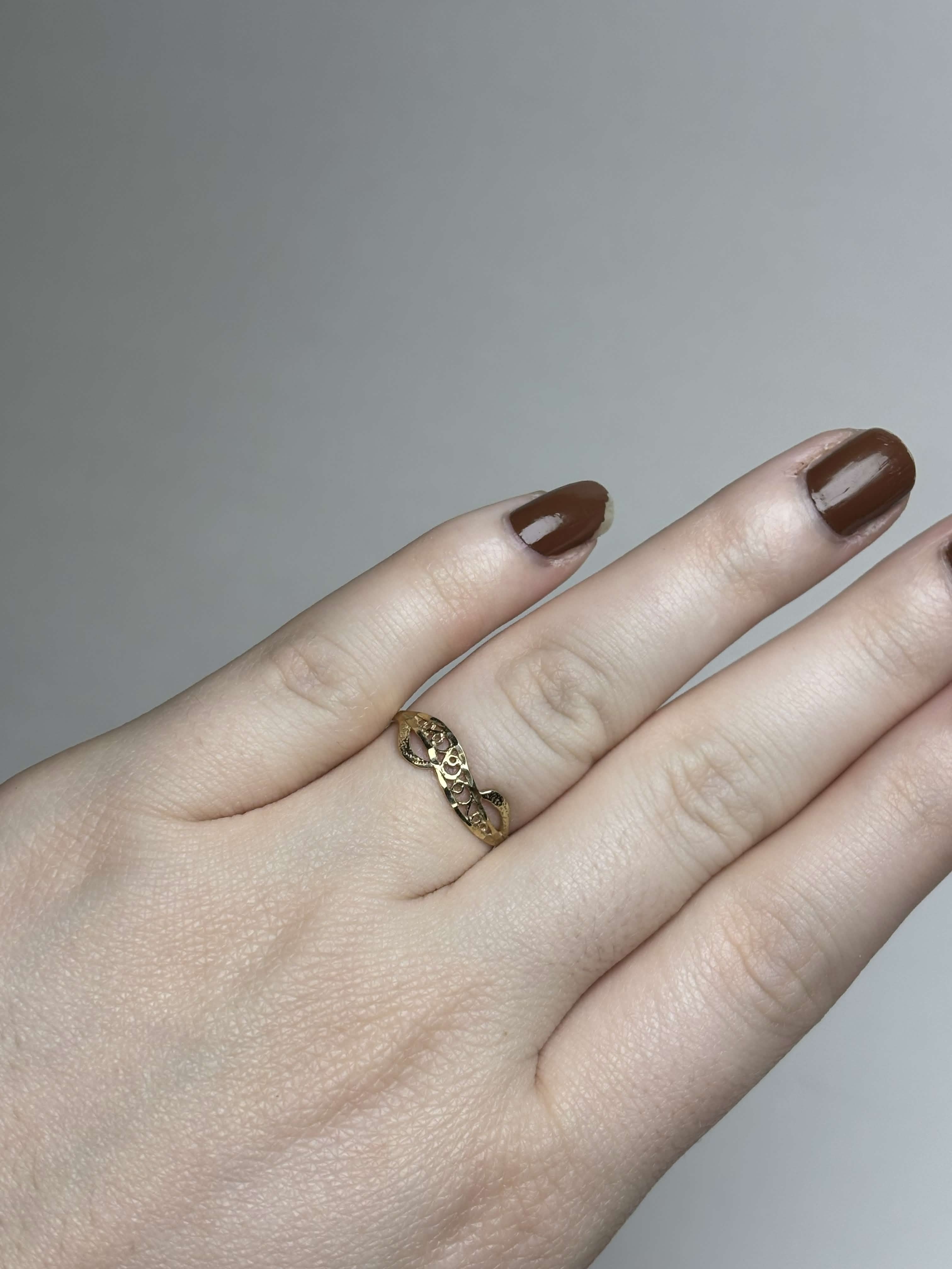 Yellow Gold Filigree Wave Ring on hand