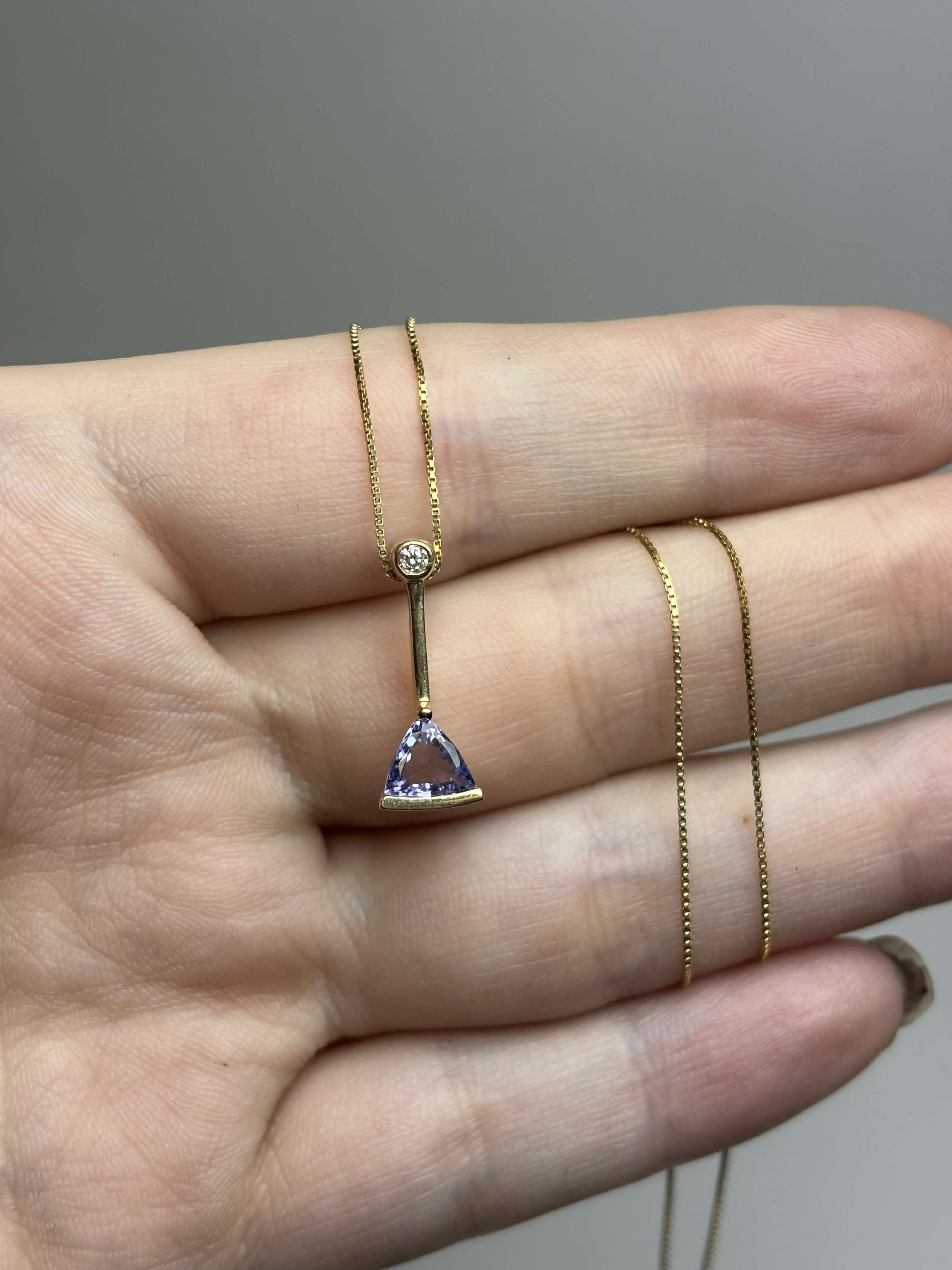 10k Gold Reversible Tanzanite & Diamond Pendant 18" Necklace